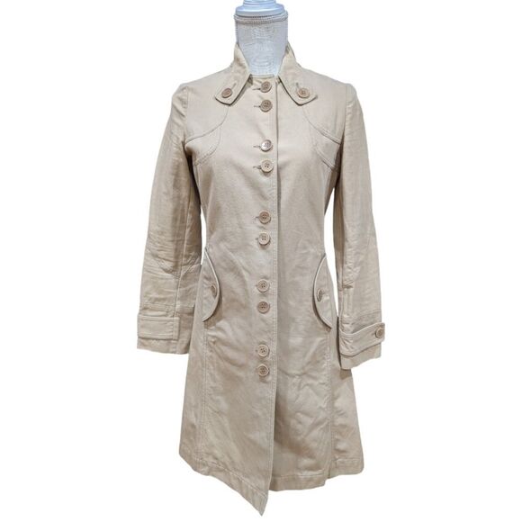 Comptoir Des Cotonniers Women's Tan 100% Cotton Military Trench Jacket Size 36 - Picture 1 of 11